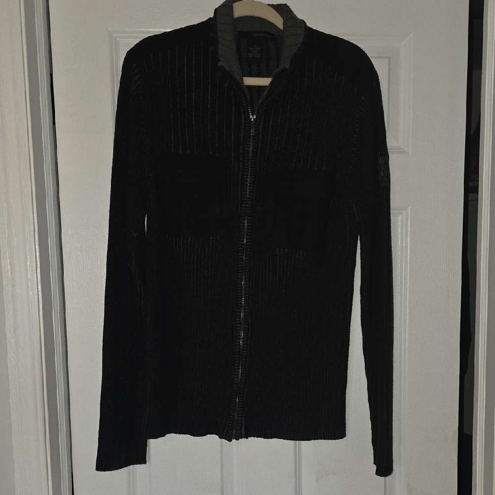 Calvin Klein Gray Ribbed Zip-Up Sweater